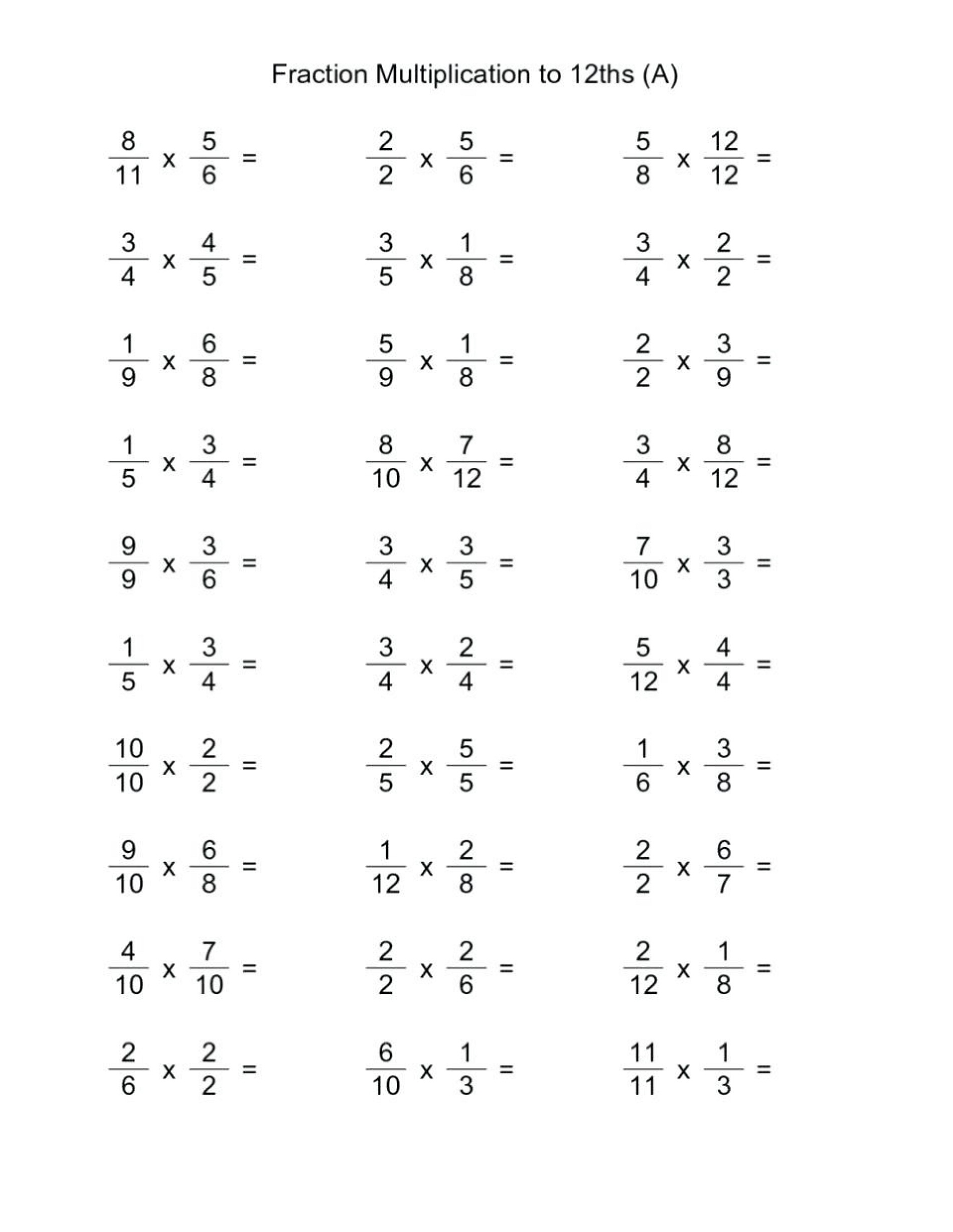 Fraction Multiplication Worksheet Adding