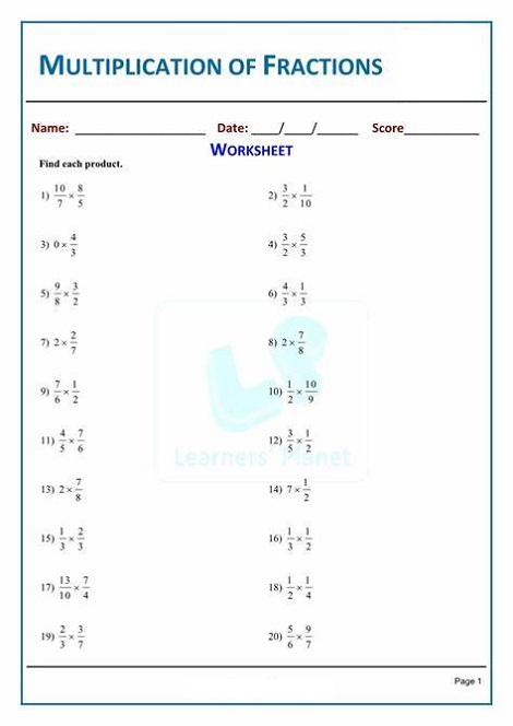 Fraction Multiplication Worksheet Class 5