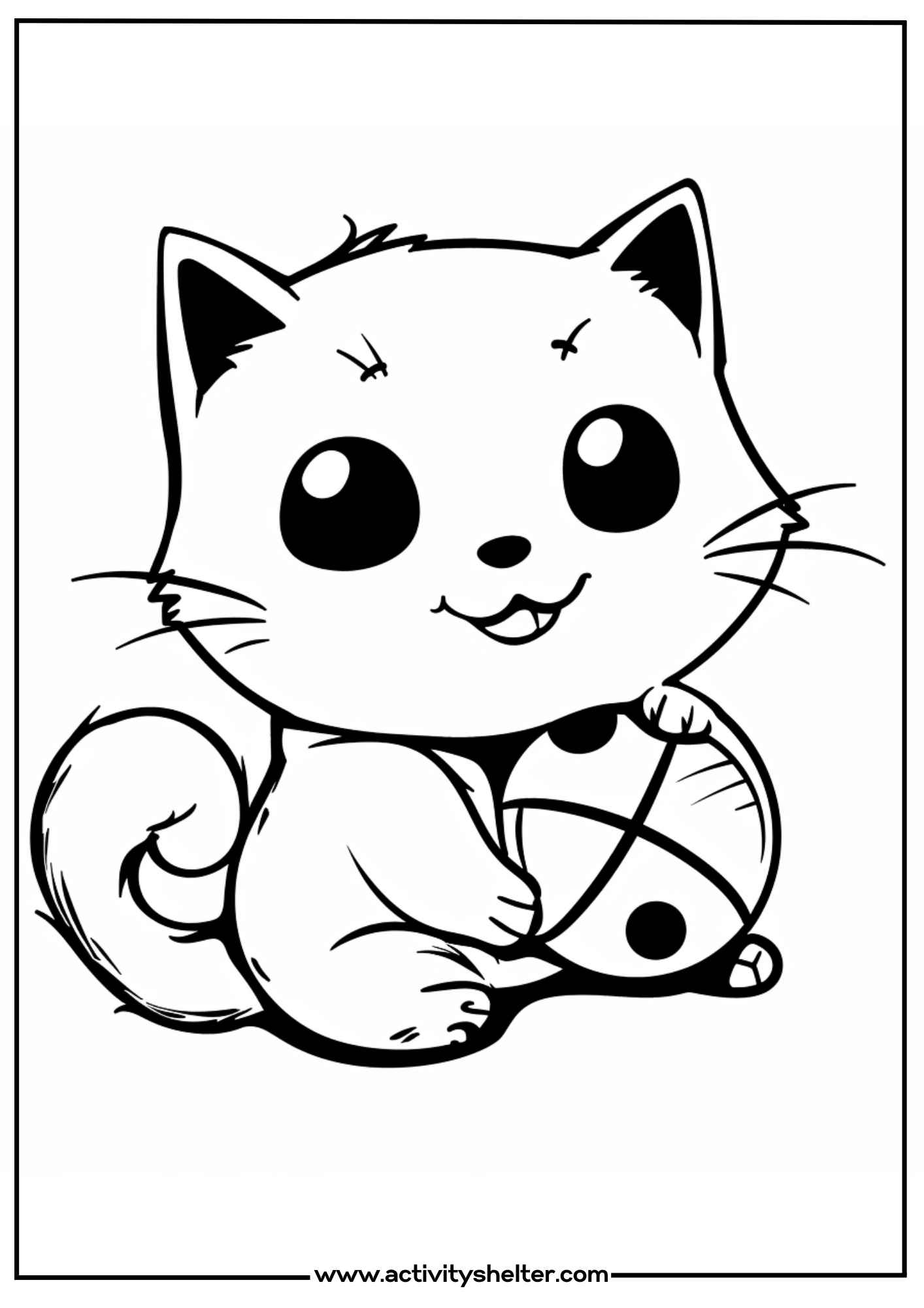 Kitten Holding Ball Coloring Pages Free Printable