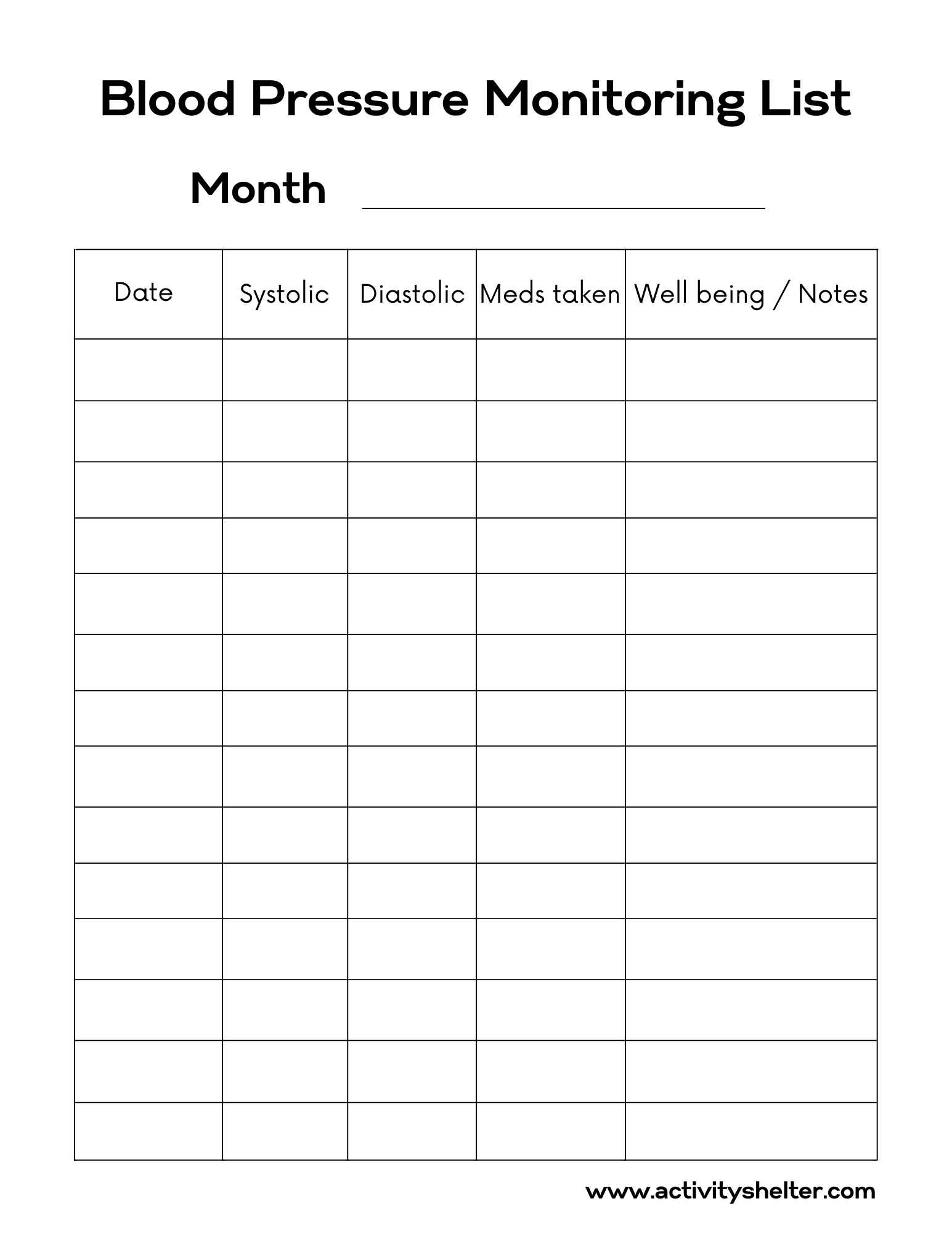 Blood Pressure Log Free Printable