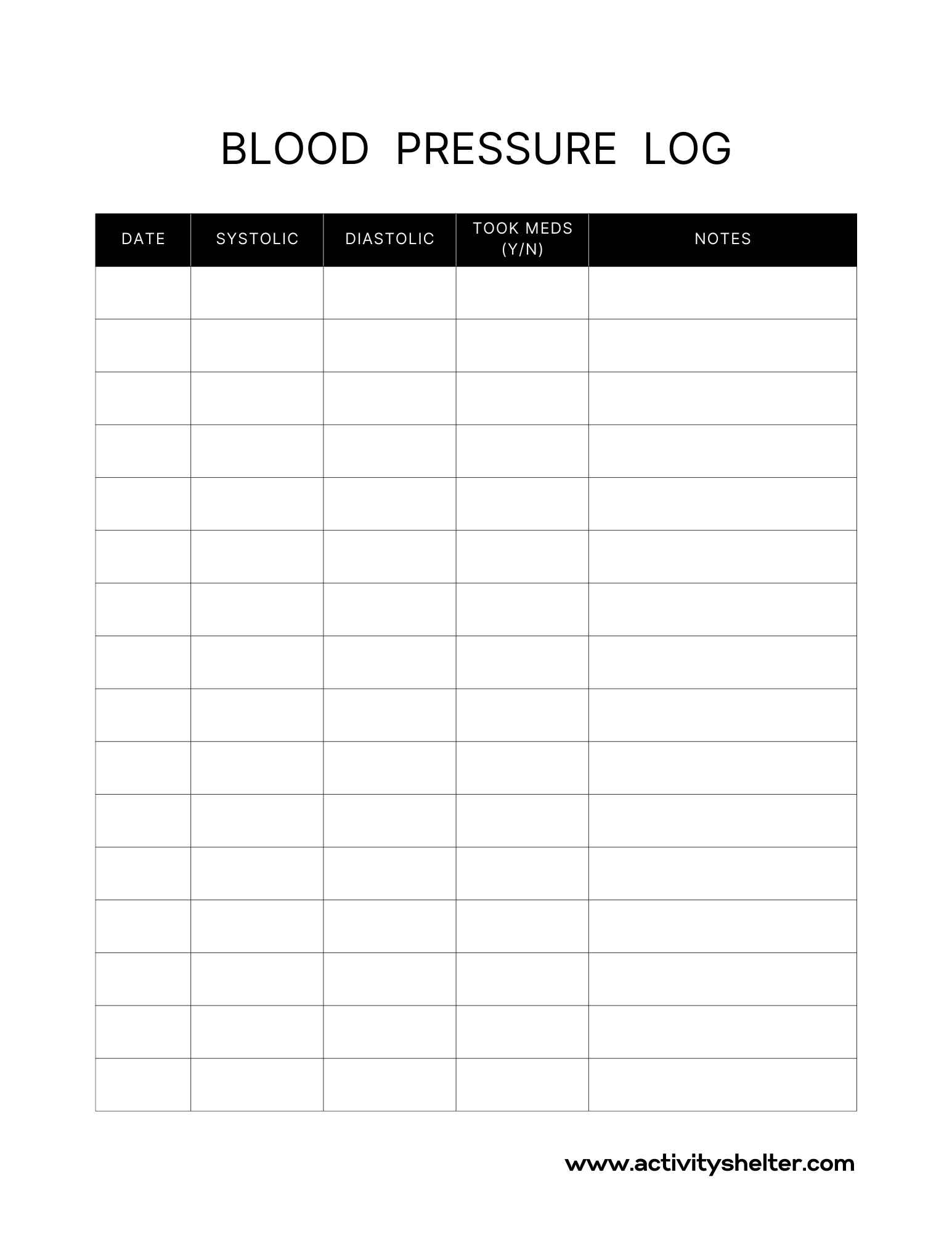 Blood Pressure Log Printable Free