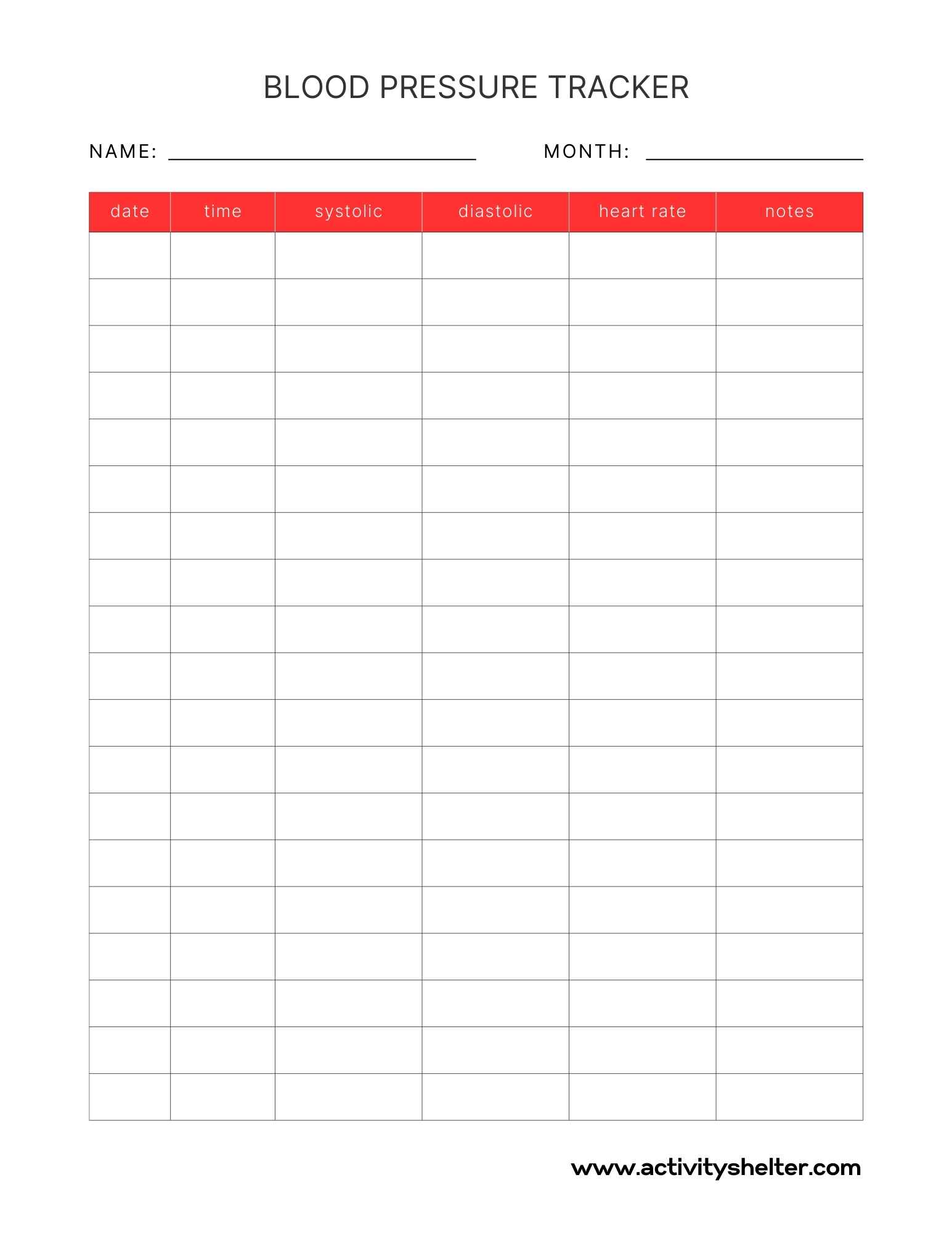 Blood Pressure Log Sheet