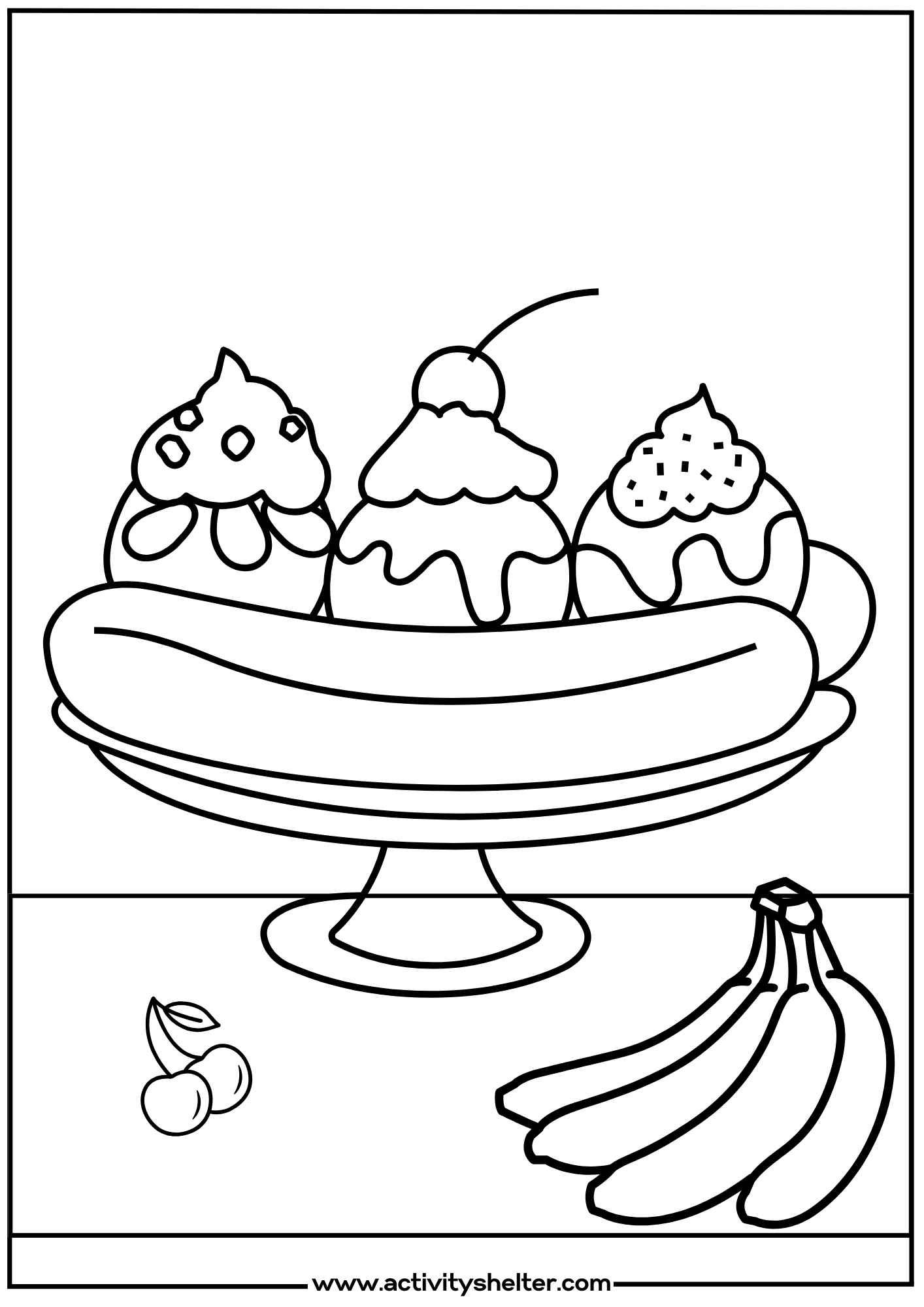 Free Printable Banana Split Coloring Page